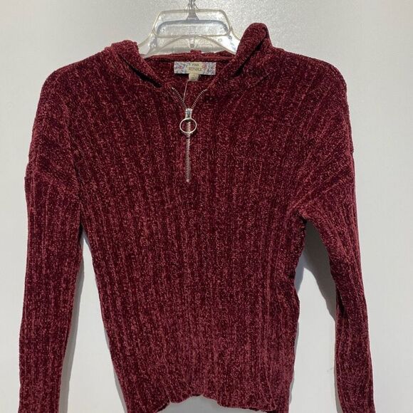 Pink Republic Women's Spiced Wine Chenille Quarter Zip Hooded Sweater Small NWT - Picture 5 of 10